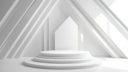 Obraz premium Minimalist White Platform in a Geometric Room