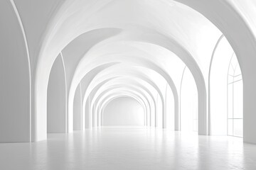 Obraz premium A spacious, minimalist interior showcasing elegant arches and a clean white aesthetic perfect for artistic projects.