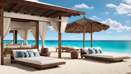 lounge chairs and umbrellas on the beach