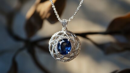 Silver Necklace with a Large Blue Gemstone