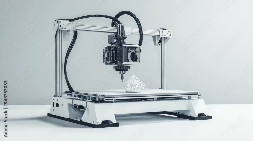 Poster 3d printer creating a geometric model