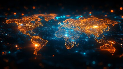 A holographic map reveals vibrant patterns of light, showcasing global connections and collaborative initiatives in various regions.