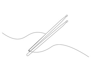 Continuous line drawing of drum sticks. Single line illustration of drum sticks. National drumming day concept. Editable outline