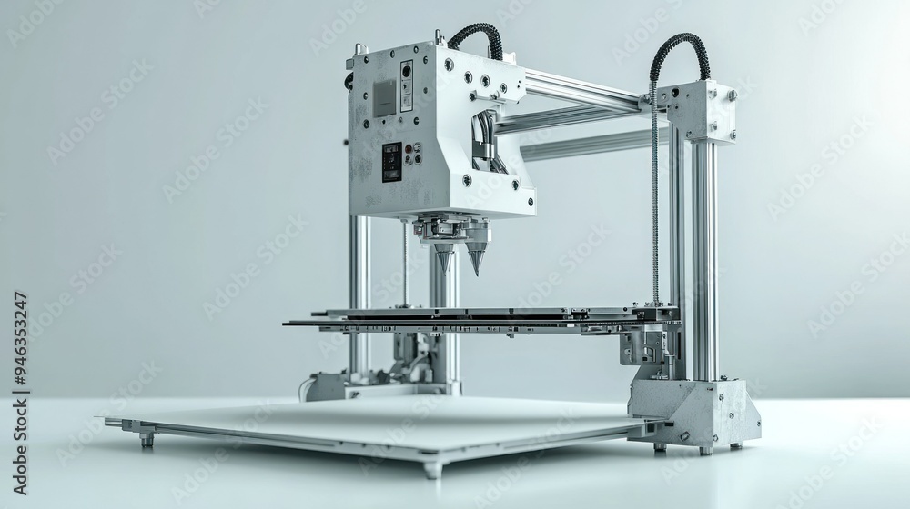 Aufkleber a close-up of a white 3d printer with a nozzle pointed down
