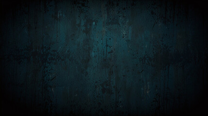 Obraz premium dark blue background texture with black vignette in old vintage grunge textured border design dark elegant teal color wall with light spotlight center 