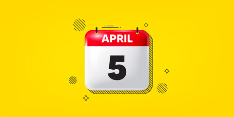 Calendar date of April 3d icon. 5th day of the month icon. Event schedule date. Meeting appointment time. 5th day of April. Calendar month date banner. Day or Monthly page. Vector