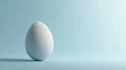 Single Speckled Egg on a Light Blue Background