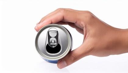hand Open aluminum cans isolated on white background