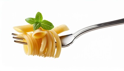 Pasta on fork isolated on white background