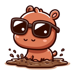 Fototapeta premium cute hippos wear sunglasses cartoon icon character
