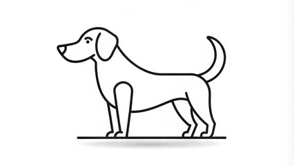 Stylized illustration of a playful dog in bold black outline on a bright white background, showcasing simplicity and modernity with clean lines and minimal design.