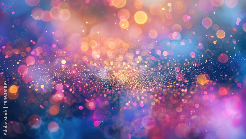 Poster a vibrant explosion of multicolored bokeh particles in the air, creating an abstract and dynamic bac