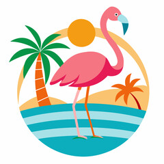 Pink Flamingo Bird, Tropical Themes, Vector