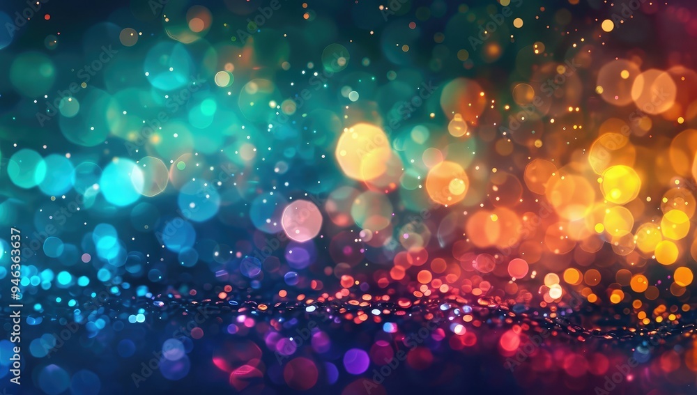 Aufkleber abstract background with colorful bokeh lights and glowing particles on a dark blue background