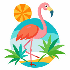 Pink Flamingo Bird, Tropical Themes, Vector