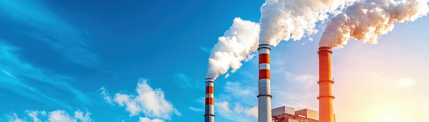 Industrial Smokestacks: A stark image of environmental pollution, with towering smokestacks emitting plumes of smoke against a vibrant blue sky, prompting reflection on the impact of industrial