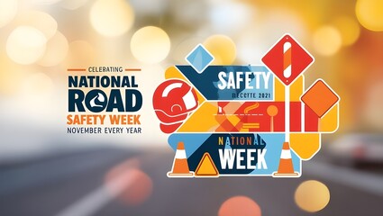 A vector graphic with the theme of National Road Safety Week, which falls in November every year.