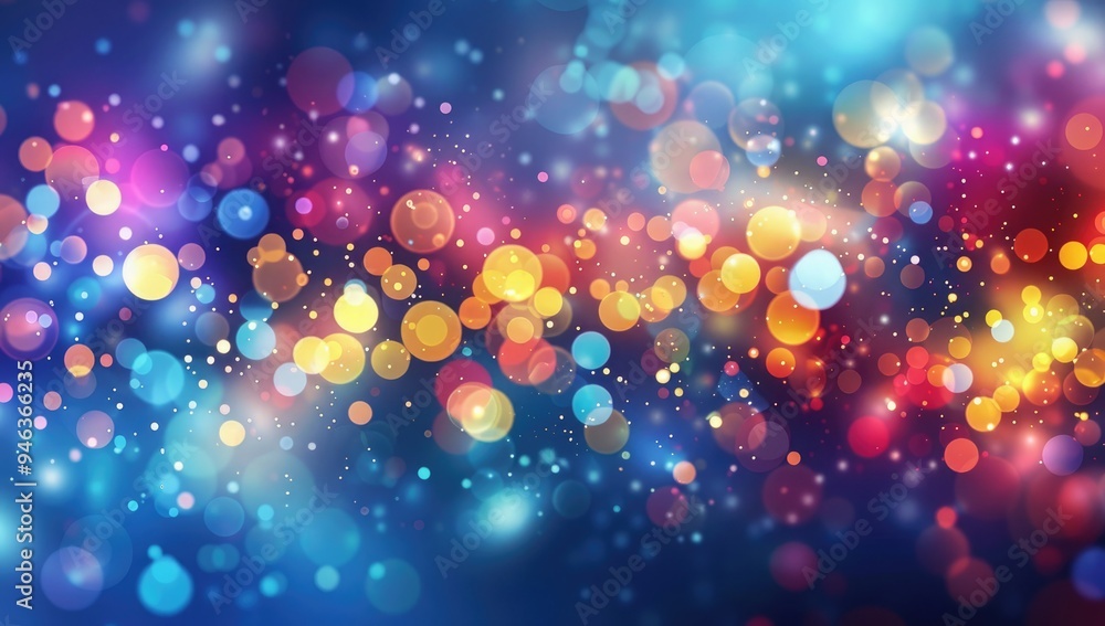 Poster abstract blurred background with bokeh lights of rainbow colors. abstract glowing light particles an