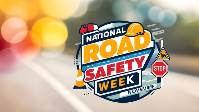 A vector graphic with the theme of National Road Safety Week, which falls in November every year. - Powered by Adobe