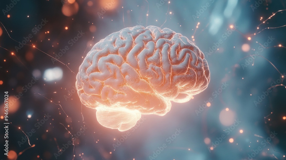 Poster glowing human brain with abstract background