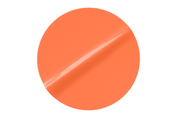 Separate shiny orange circle sticker on transparent background.