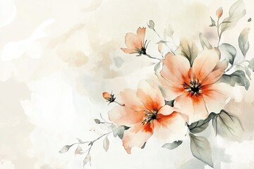 Delicate watercolor floral arrangement featuring soft peach flowers and green leaves, perfect for spring-themed designs.