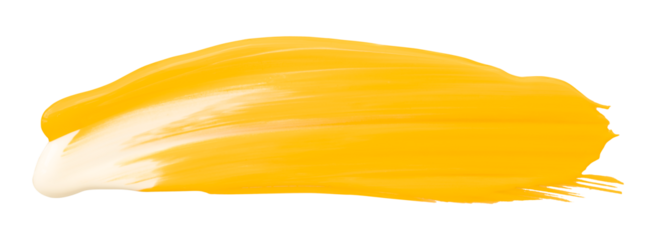 Shiny yellow liquid brush strokes isolated on transparent background