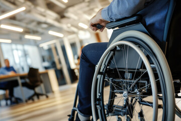 Obraz premium Disabled person in wheelchair in an office environment