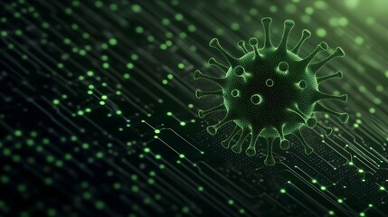 Fototapeta premium Close-up of a virus on a futuristic digital background, emphasizing the intersection of biology and technology.