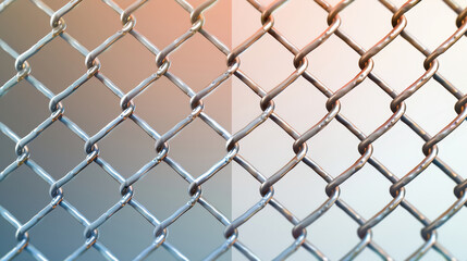 Fototapeta premium Close-up of a chain link fence with gradient hues.