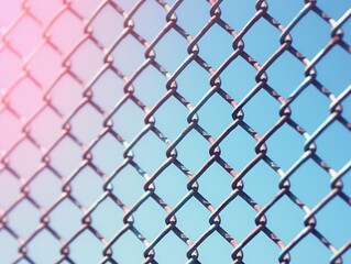 Naklejka premium Chain fence with a blue to pink gradient background and warm lighting.