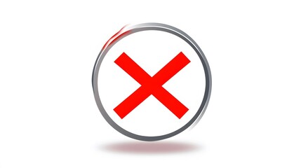 Fototapeta premium A red X symbol in a grey circle against a white background.