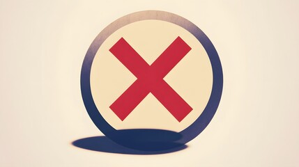 Obraz premium Red X symbol in a circle against a white background.