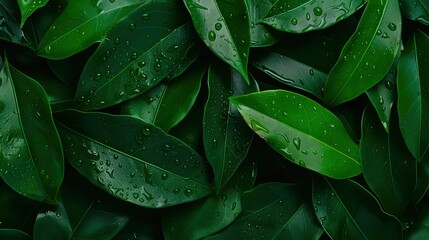 Fototapeta premium Lush Green Leaves with Dew Drops