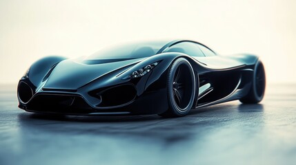 Sleek Black Sports Car with Detailed Front End
