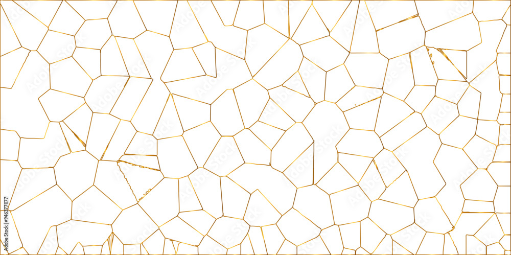 Poster golden gradient lines stroke abstract white crystalized broken glass background. voronoi diagram bac