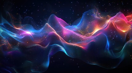 Obraz premium Abstract digital waves, glowing with vibrant colors, creating an ethereal, flowing visual experience.