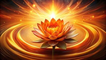 Vibrant orange lotus flower blooms in a swirling vortex of warm light, symbolizing creativity, passion, and emotional balance in the sacral chakra.