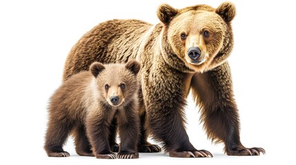 Fototapeta premium Grizzly bear and grizzly bear cub isolated on transparent background