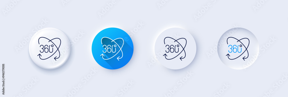 Poster 360 degree line icon. neumorphic, blue gradient, 3d pin buttons. full rotation sign. vr technology s