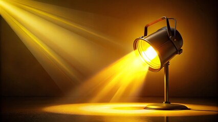 Vibrant yellow spotlight shines brightly on a dark background, casting an intense, warm glow, evoking feelings of energy, optimism, and confidence in a dramatic lighting scenario.