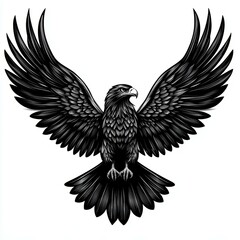 Obraz premium A monochrome illustration of a majestic eagle with outstretched wings, depicted in intricate black lines, Ideal for tattoo designs, logos, heraldry, or nature-themed artwork,