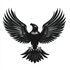 Fototapeta premium Silhouette of an eagle with outstretched wings, ideal for logos, tattoos, and branding, symbolizing power, freedom, and strength,