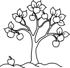 Colorful apple tree pages inspire creativity in kids with a charming small tree and its playful apple branches
