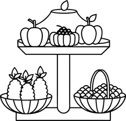 Delightful stand with harvest apples and pumpkins for kids to color for Thanksgiving
