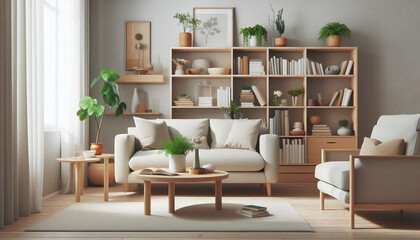 Modern living room with Scandinavian interiors.