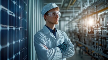 Fototapeta premium Technician finetuning solar battery storage for peak renewable energy optimization