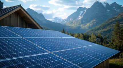 Offgrid solar battery storage system powering a remote cabin