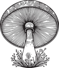 A mushroom line art with white background