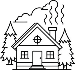 Tiny house with smoke signals from the chimney a fun scene for young colorists
